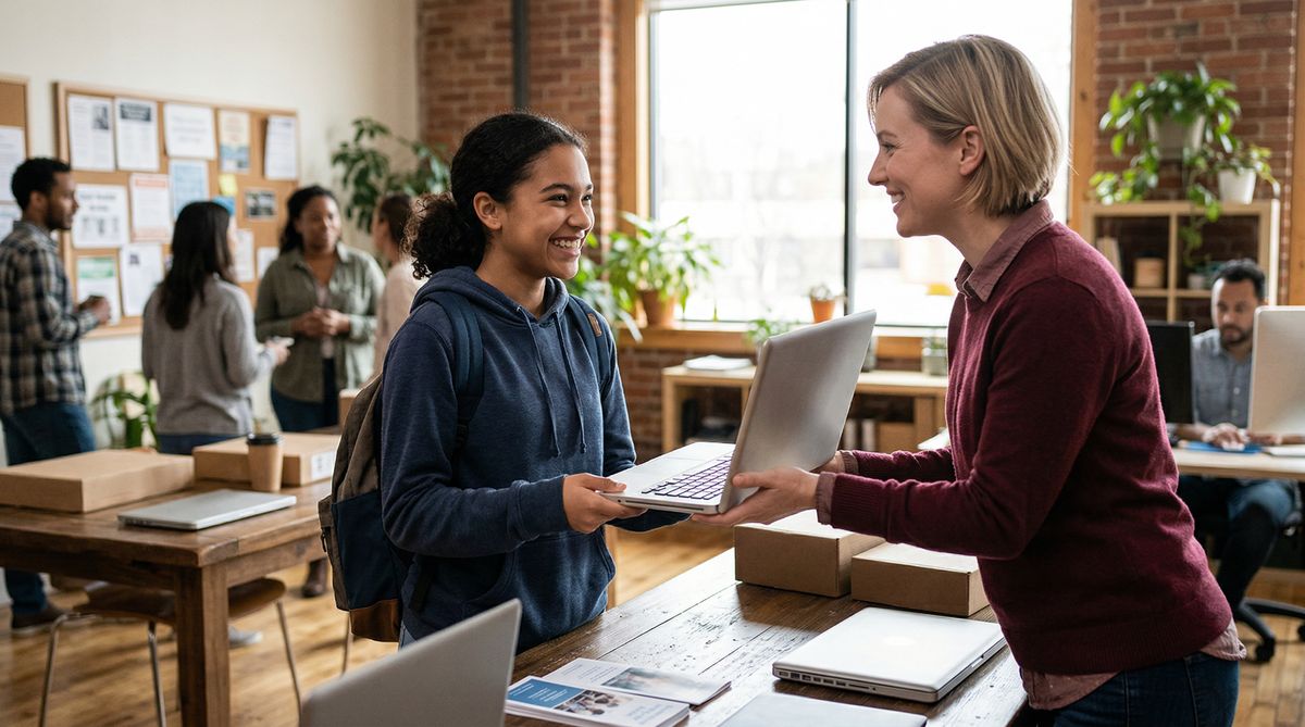 Donate digital divide support showing community members benefiting from H3LPRS programs