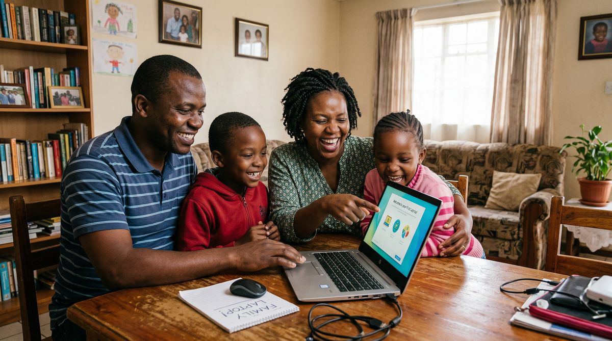 Family in Pascagoula MS using a computer provided through the H3LPRS Technology Access Program
